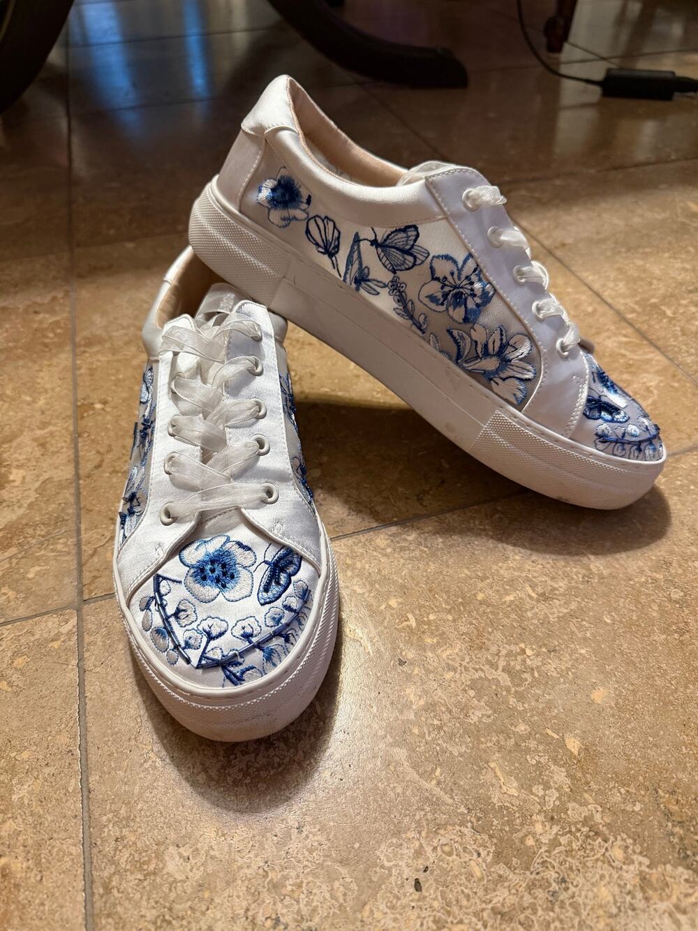 Betsey Johnson Platform Nino Floral Bridal Sneaker Bachelorette Beaded Blue